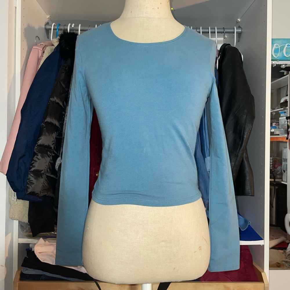 groceries apparel blue scoop neck long sleeve top
